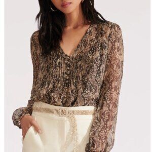 Veronica Beard Lowell Snake Print Pin Tuck Silk Chiffon Blouse